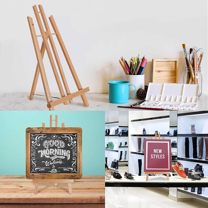 U.S. Art Supply 18" Large Tabletop Display Easel - Beechwood, Pack of 1 | Artist A-Frame Display Stand, Wooden Easel for Painting, Canvas Stand, Classrooms Events Photo Picture Sign Holder