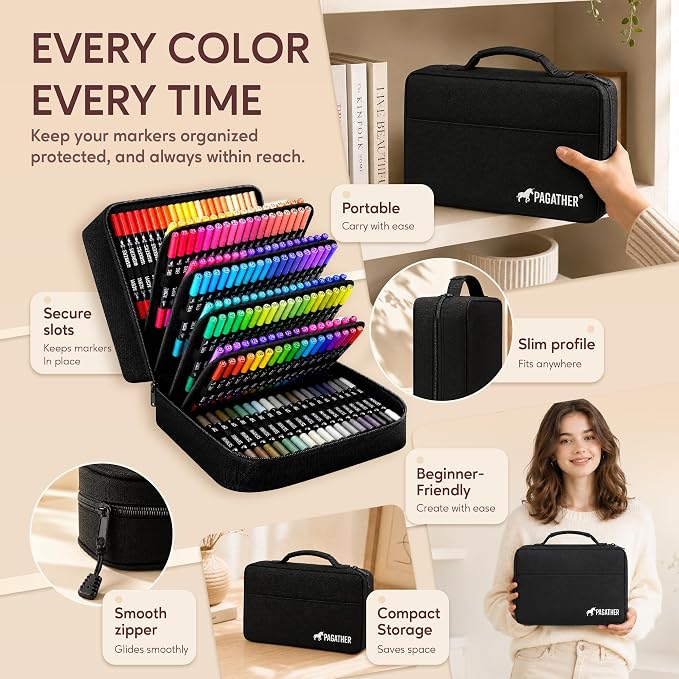 Pagather Acrylic Paint Markers, 168 Colors Dual Tip Fine & Brush Pens Set | For Rocks, Fabric, Wood, Glass & More, Perfect for DIY Crafts and Creative Art Projects with Bright, Smooth and Quick-Dry Ink