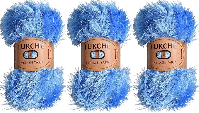 Eyelash Fun Fur Yarn Premium 100% Polyester 164 Yds (150 Mt), 3.53 Oz (100 Gr) Colorful Crochet Yarn Dıy Hand Knitting (Blue, 3 Skein)