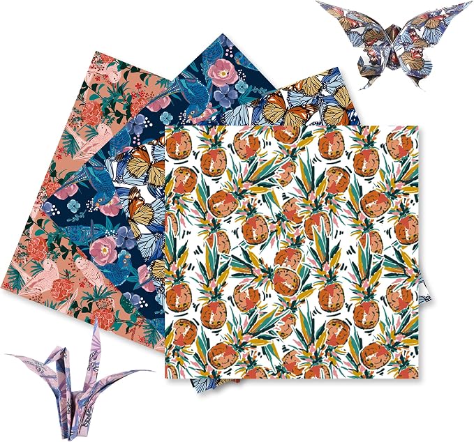 Origami Paper Kit 50 Sheets, 6x6 Inch Double Sided 20 Vivid Colored Paper | 70GSM Colorful Paper,20 Different Pattern Origami Kit,DIY Hand Crafts,Arts Creativity,Easy to Fold,No-Fading.Flowers & Birds