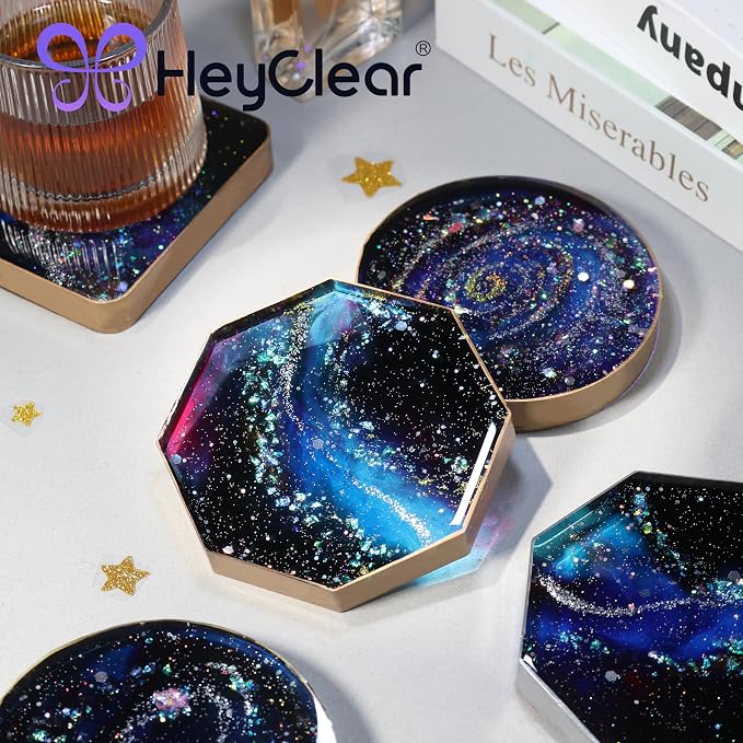 HeyClear Coaster Resin Molds Silicone for Epoxy-Round Square Octagon | for Crafts DIY Tray, Cup Coasters, Flower Bouquet Preservation, Resin Art, Home Decoration, Flexible, Easy to Clean & Demold