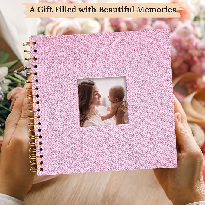 10"x10" Scrapbook Photo Album Linen Cover 40 Sheets 80 Pages White Paper | Pink Hardcover Kraft White Pages Memory Book, for Travel Wedding Guest Book Christmas Baby Fits 4x6 & Instant Photos