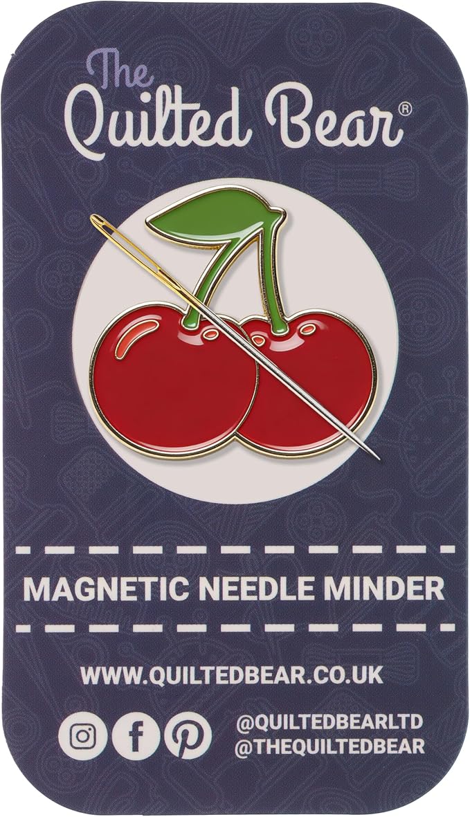 The Quilted Bear Magnetic Needle Minder, Cherries | Enamel Needle Keeper for Embroidery & Cross Stitch, Secure Holder for Sewing Needles & Pins, Strong Magnet, Sewing Accessory