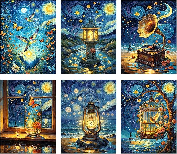 Leatrice 6 Pack Van Gogh Diamond Painting Kits for Adults 11.8x15.7 Inches