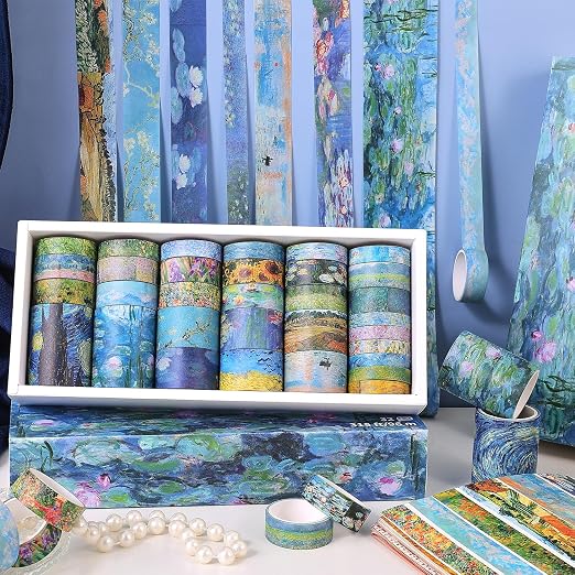 PAGEMORE 32 Rolls Washi Tape Set, Colored Van Gogh Patterns Decorative Masking Tape, Vintage Artists Tapes for Journaling, Junk Journal, DIY Craft Projects, Scrapbooking Supplies Decor