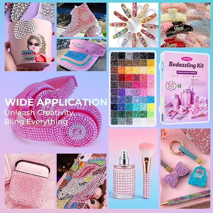 Bedazzling Kit 48000Pcs 60 Colors Resin Jelly Rhinestones, Multicolor 3mm Flatback Gems for Diamond Art, Bedazzler Kit with 4Pcs 10ml B7000 Jewelry Glue & Tools - Christmas Birthday Gifts for Women