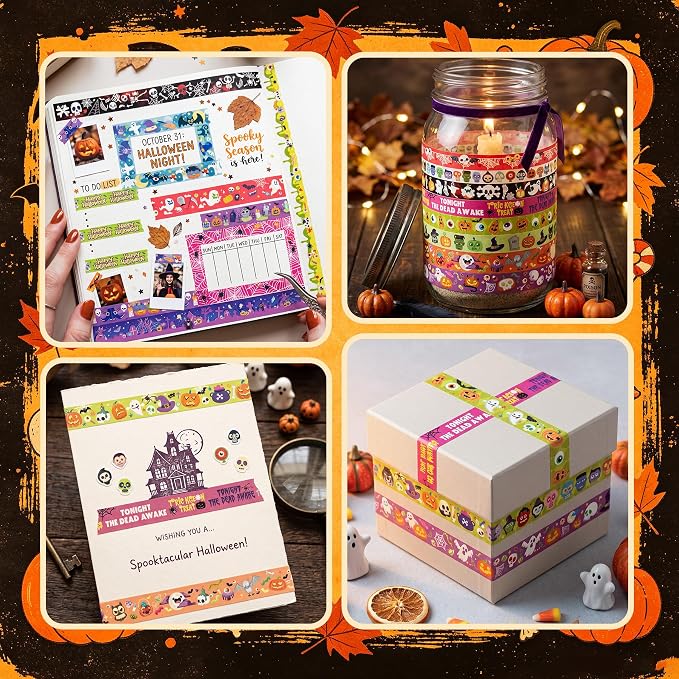 Bomichi 18 Rolls Halloween Thin Decorative Scrapbook Washi Tape Set