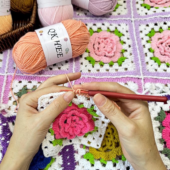 QKHEEYarn for Crocheting and Knitting 8 * 1.76 Oz (50G) /195yd,Fine/Fingering Weight (1), 60% Cotton 40% Acrylic Soft Yarn kit for Making Granny Squares and amigurumi (18 Khaki)