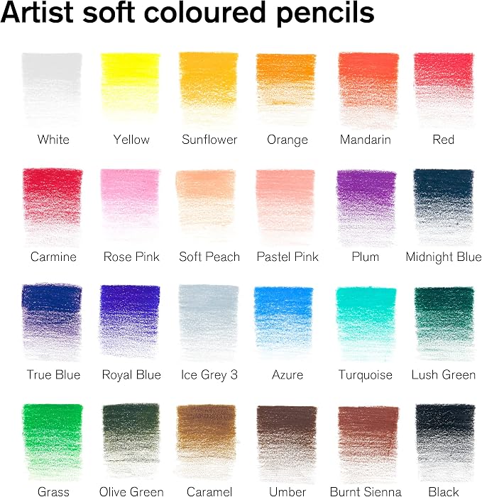 Winsor & Newton Studio Collection, Color Pencils, Set of 24 | Rich, Vibrant Color, Thick-Core Pencils, Soft Smooth Texture, Easy Blending, Stylish Metal Tin Included, High Quality Lead