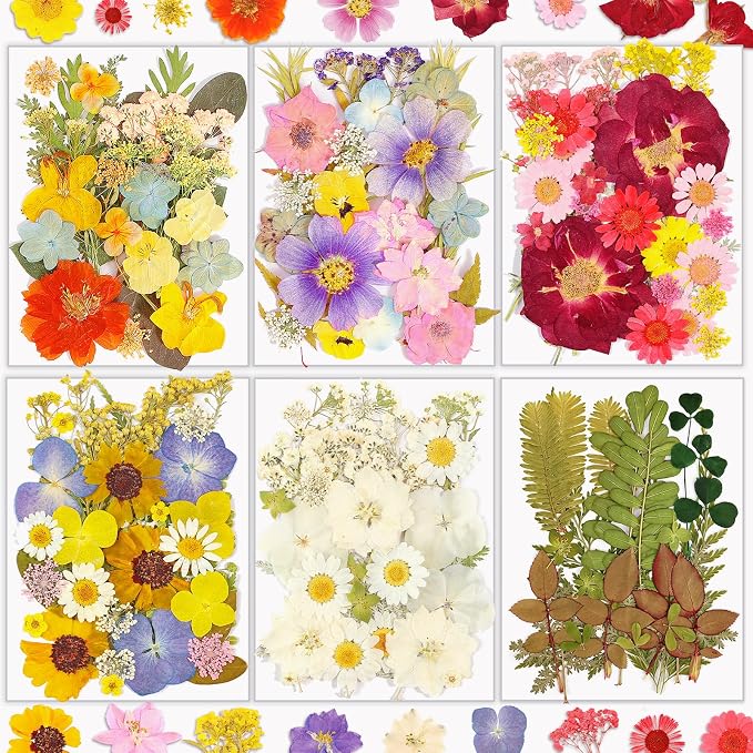Dried Flowers, Resiners 174Pcs Pressed Flowers for Craft Pink Real Natural Dried Flowers Dry Leaves Kit for DIY Making Crafts Resin Soap Candle Scrapbook Supplies Card Making Jewelry