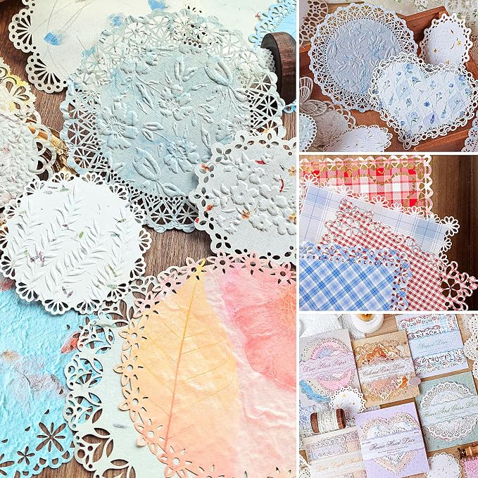 84 Sheets Lace-Edged Scrapbook Paper, 6 Themes Embossed Scrapbooking Paper