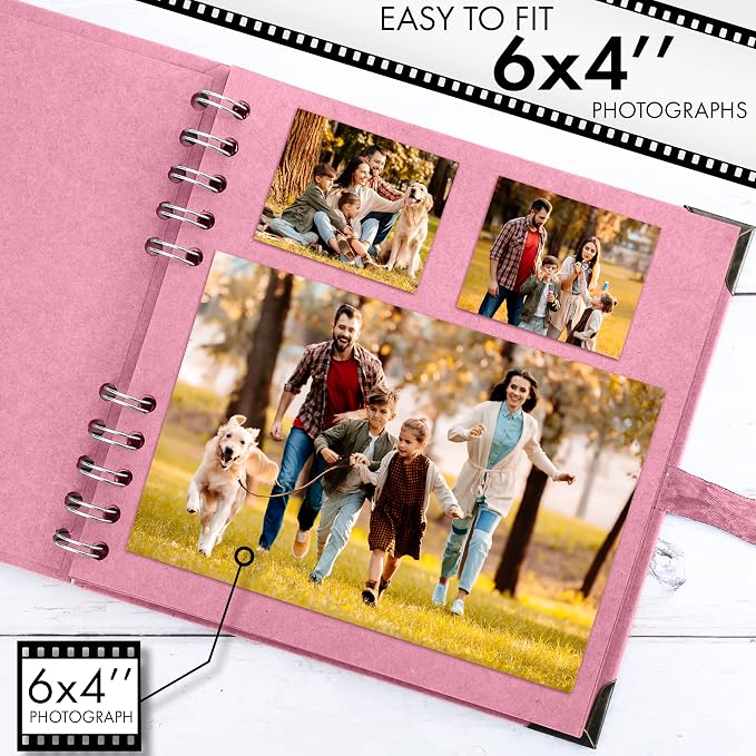Bstorify Square Scrapbook Photo Albums 7 x 7 Inch Pink Thick Paper, Hardcover, Metal Corners, Ribbon Closure - Ideal for Your Scrapbooking Albums, Art & Craft Projects | Hardcover with Thick 200 GSM Kraft Paper, Ideal for Your Scrapbooking Albums, Art ...