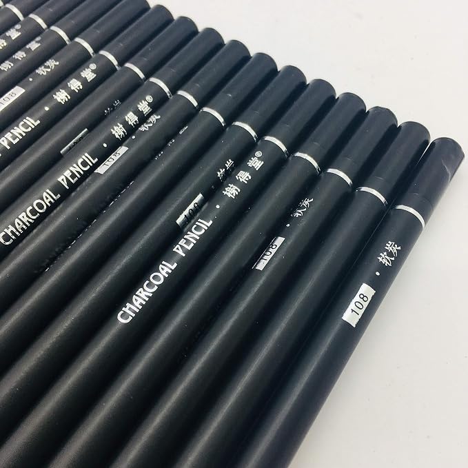 Drawing Charcoal Pencils 24 Piece Set, Pro Art Graphite Sketching&Shading Supplies, Ideal For Kid Beginner Student Adults Artist