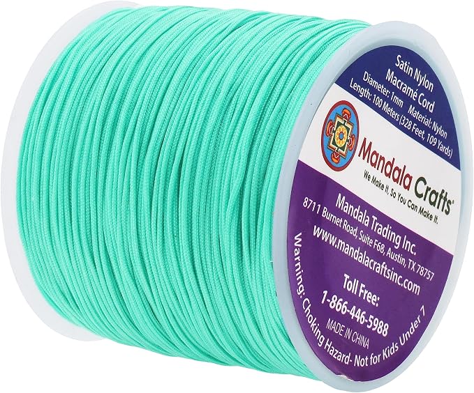 Mandala Crafts 1mm Teal Rattail Nylon Satin Cord for Jewelry Making