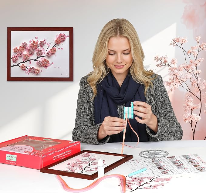 MY CREATIVE CAMP Paper Quilling Kit for Beginners – DIY Craft Kit for Kids, Teens & Adults with Tools, Instructions & Storage, Creative Art Projects & Wall Décor (Cherry Blossom Kit)