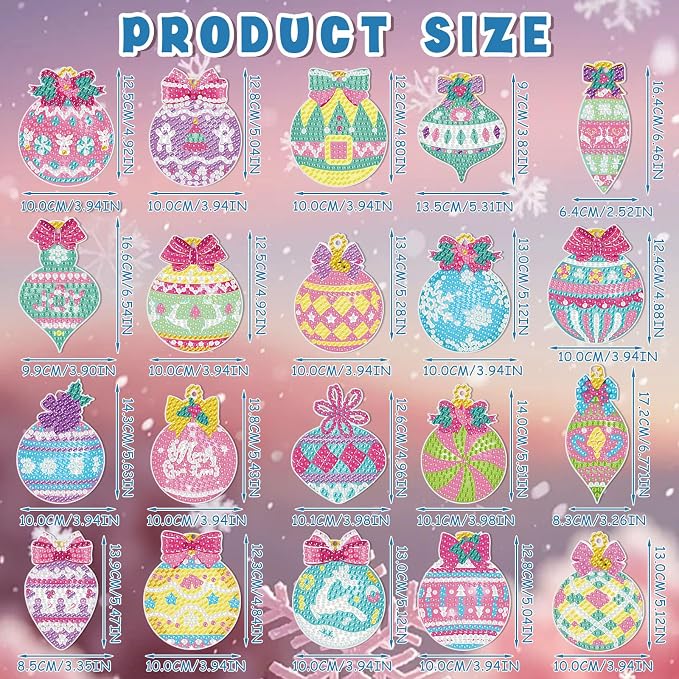 Tondiamo 20 Pcs Christmas Diamond Painting Keychain Kits 5D DIY Diamond Art Pendants Double Sided Hanging Key Chains for Christmas Party Decoration DIY(Macaron)