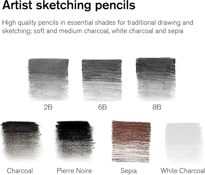 Winsor & Newton Studio Collection, Sketching Pencils, Set of 10 | Soft, Thick Core pencils, Varied Hardness, Soft Smooth Texture, Easy Blending, Stylish Metal Tin Included, High Quality Lead