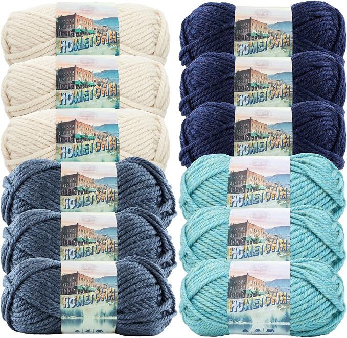 Lion Brand Yarn, Hometown Super Bulky Yarn, Coastal Calm Pack, 12 Skeins