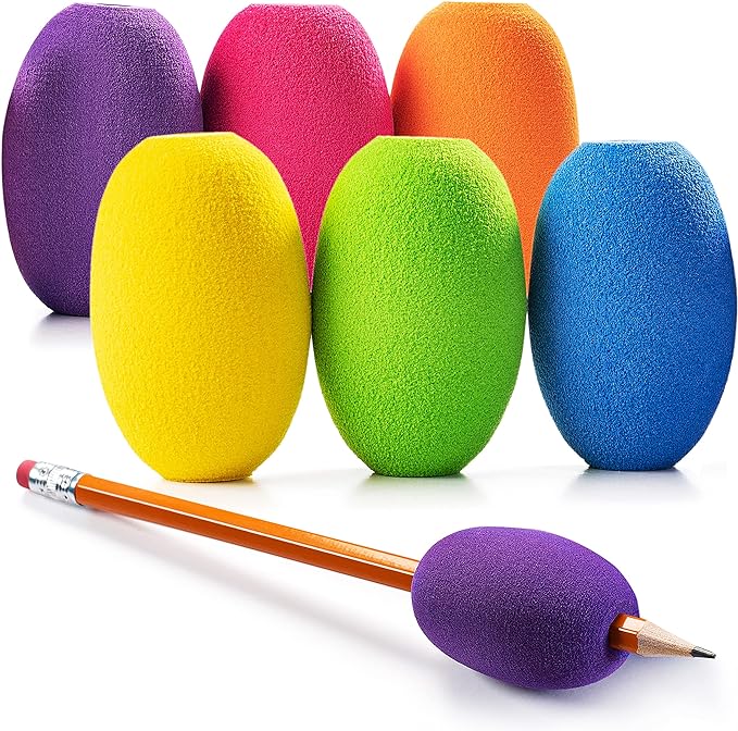 Special Supplies Egg Pen-Pencil Grips for Kids and Adults Colorful, Cushioned Holders for Handwriting, Drawing, Coloring - Ergonomic Right or Left-Handed Use - Reusable (Multicolor- 6 Pack)