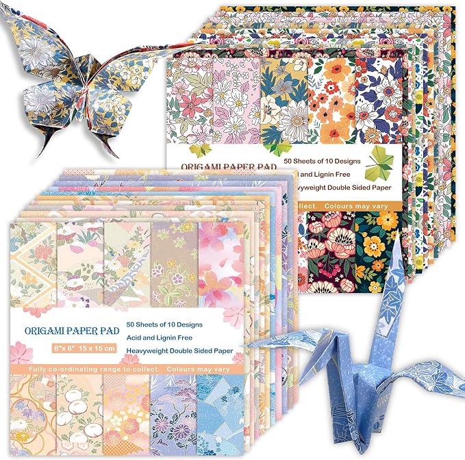 Origami Paper Kit 100 Sheets, 6x6 Inch Double Sided 40 Vivid Colored Paper | 70GSM Colorful Paper,40 Different Pattern Origami Kit,DIY Hand Crafts,Arts Creativity,Easy to Fold,No-Fading.Chiyo Flower