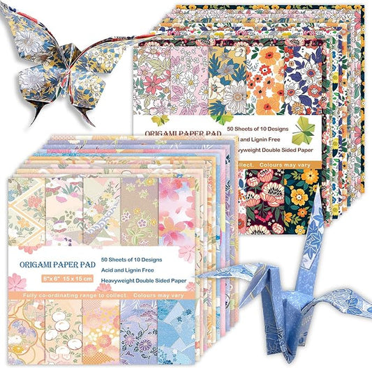 Origami Paper Kit 100 Sheets, 6x6 Inch Double Sided 40 Vivid Colored Paper | 70GSM Colorful Paper,40 Different Pattern Origami Kit,DIY Hand Crafts,Arts Creativity,Easy to Fold,No-Fading.Chiyo Flower