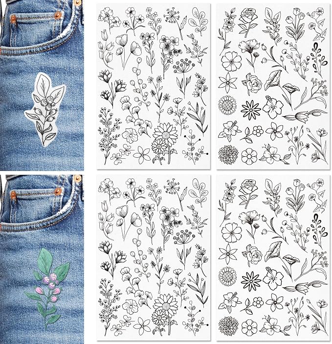 Patemby 100Pcs Embroidery Pattern Water Soluble Embroidery Stabilizers, Stick and Stitch Embroidery Paper Wash Away with Pre-Printed Pattern Design Stencils Transfer for Hand Sewing Lover Beginner
