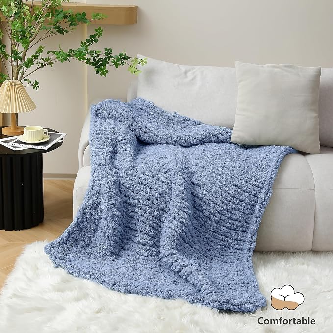Cozyful Chunky Yarn for Hand Knitting - #10 Chunky Chenille Yarn, Jumbo Big Thick Chunky Yarns for Crocheting, Super Bulky Chunky Knit Blanket Yarns, 8 Skein (22 yds 8 oz Each Skein), Blue Gray