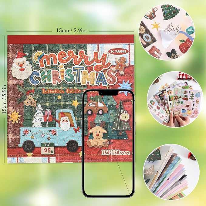 Washi Stickers Set Vintage Aesthetic Sticker Book for Journaling, DIY Decorative Paper Sticker Decals for Bullet Journal Art Scrapbooking Diary Card Craft Gift Album (Christmas Style)