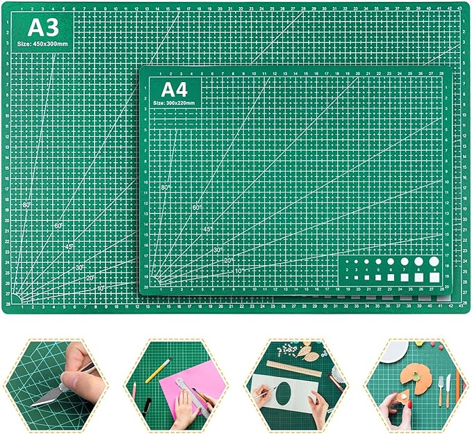 2 Pcs Large Cutting Mat Self Healing,Double Sided,Grid Line And Angles Help To Cut Precisely,Craft Mats for Scrapbooking, Quilting, Sewing and All Arts,Non Slip & Easy Clean ((A3 & A4 Green)