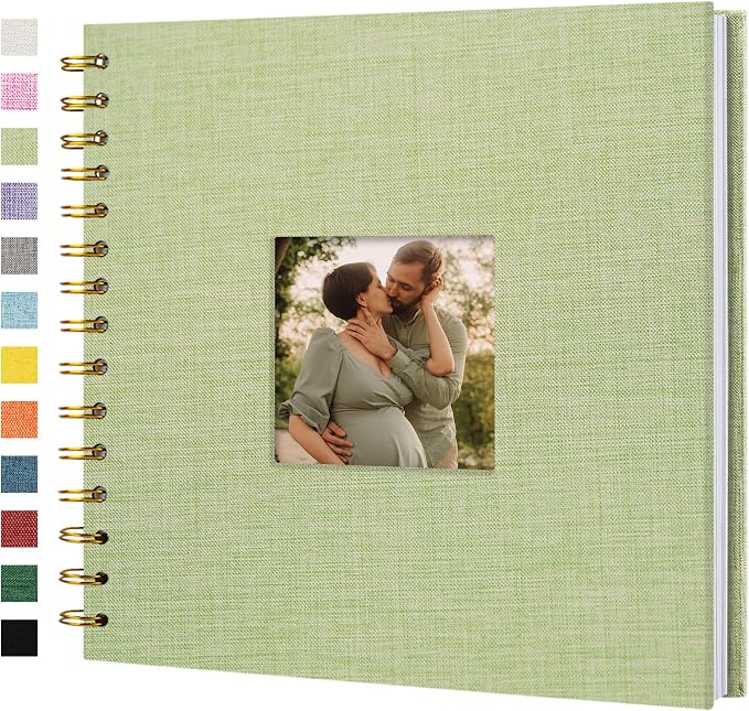 8"x8" Scrapbook Photo Album Linen Cover 20 Sheets 40 Pages White Paper | GrassGreen Hardcover Kraft White Pages Memory Book, for Travel Wedding Guest Book Christmas Baby Fits 4x6 & Instant Photos