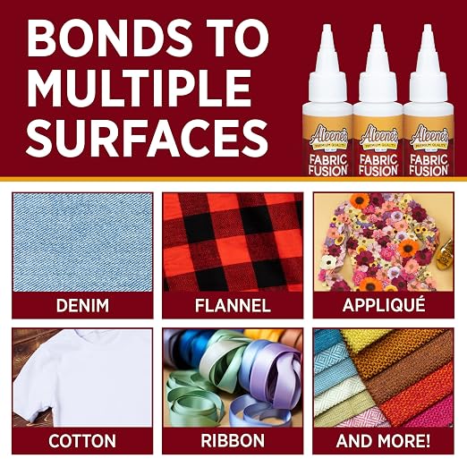 Aleene's Fabric Fusion Glue .66 oz 3-Pack, Permanent and Washable Adhesive, Dries Flexible, Strong Bond on Fabrics, Clothing, Denim, Polyester, Cotton, Flannel Materials