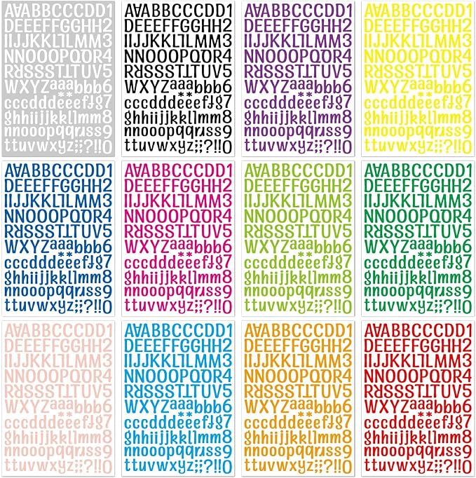 1512 Letter Stickers 12 Sheets Alphabet Stickers Vinyl Self-Adhesive Number Alphabet Vinyl Stickers, Mailbox Numbers Labels DIY Crafts Art Making, Decals for Sign,Scrapbook, Classroom Decor, Door