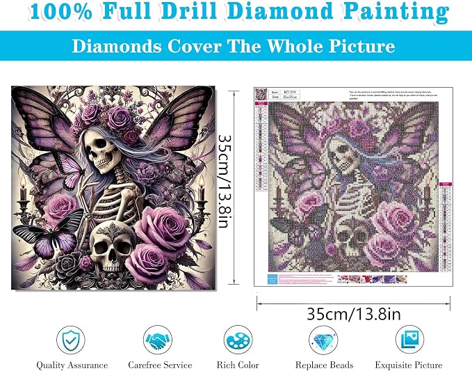 Diamond Art Kits for Adults Sugar Skull Diamond Painting Kit 14x14in