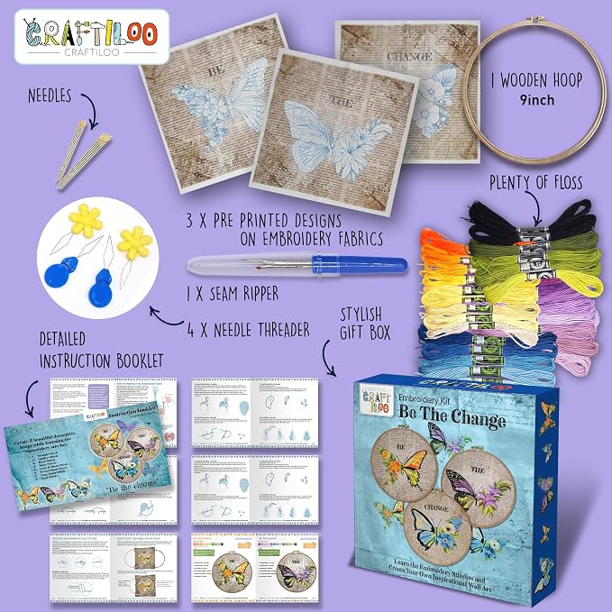 Butterflies Embroidery Kits for Adults - Stamped Beginner Hand Embroidery