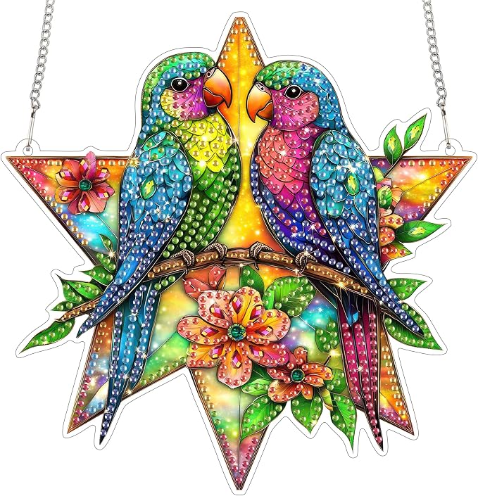 SKRYUIE Bird Hanging Pearl Diamond Art Kits for Adults Suncatcher A2 | Special Shaped Crystal DIY Hanging Diamond Painting Kit, Gift for Mother Spring Summer Window Wreath Decor 7.6 x 7.45 Inch