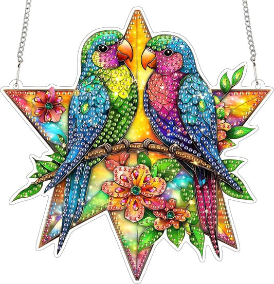 SKRYUIE Bird Hanging Pearl Diamond Art Kits for Adults Suncatcher A2 | Special Shaped Crystal DIY Hanging Diamond Painting Kit, Gift for Mother Spring Summer Window Wreath Decor 7.6 x 7.45 Inch