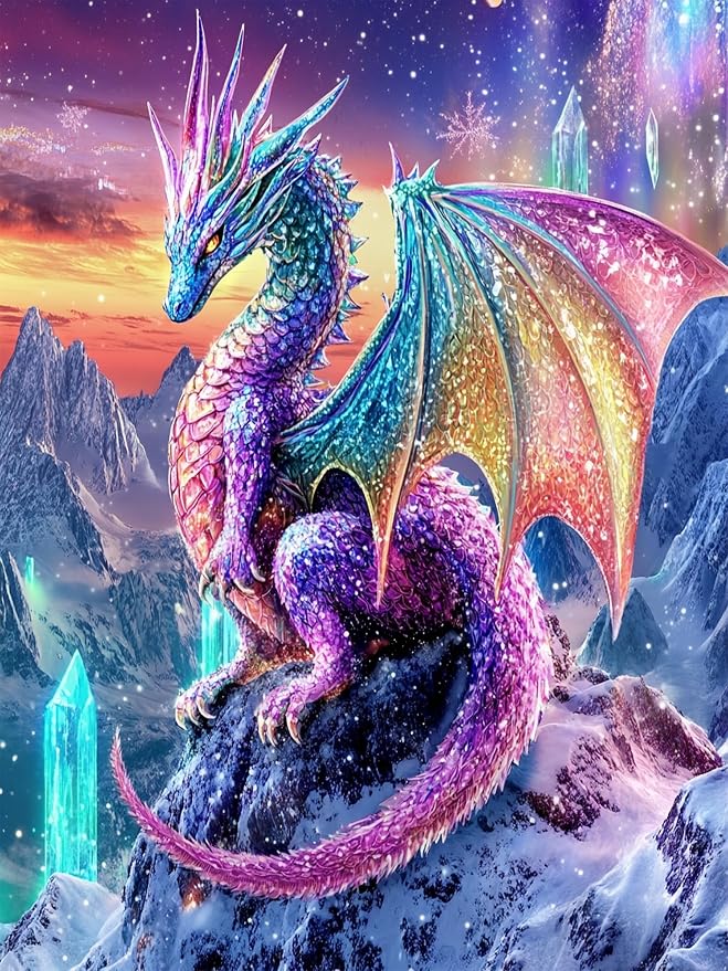 Meothan Diamond Art Kits for Adults Dragon Diamond Painting Kit 12x16in | 5D Dragon Diamond Art Painting Kit for Adult, DIY Full Round Drill Paint with Diamond Dots Crystal Dragon Gem Art Crafts Kits