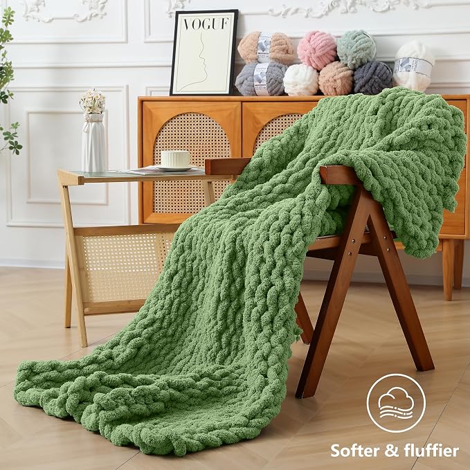 Cozyful Chunky Yarn for Hand Knitting - #10 Chunky Chenille Yarn, Jumbo Big Thick Chunky Yarns for Crocheting, Super Bulky Chunky Knit Blanket Yarns, 8 Skein (22 yds 8 oz Each Skein), Smoky Green