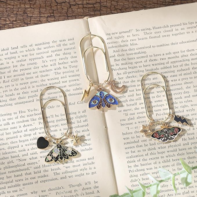 Gothic Paperclip Metal Bookmarks - 3 PCs Moth Book Marks Gifts