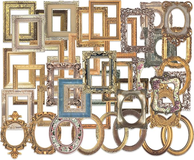 80 Pcs Vintage Baroque Frame Stickers for Scrapbooking, Aesthetic Antique Picture Frame Decorative Stickers, Self-Adhesive Junk Journal Supplies & Scrapbook Embellishments for Bullet Journal, Crafts