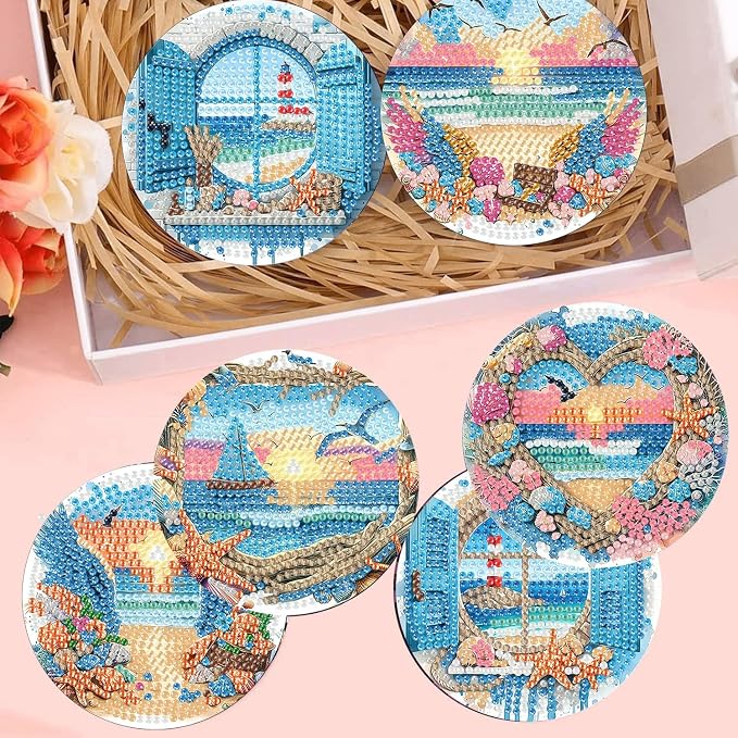 8 Pack Diamond Art Coasters Kits for Adults - Diamond Painting Coasters Kit
