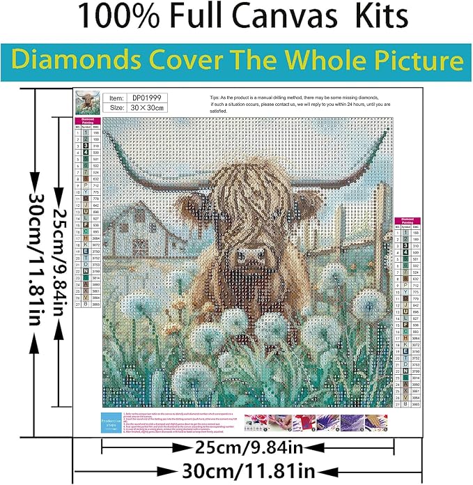 Diamond Art Kits for Adults,Highland Cow Diamond Painting Kits 12 x 12in