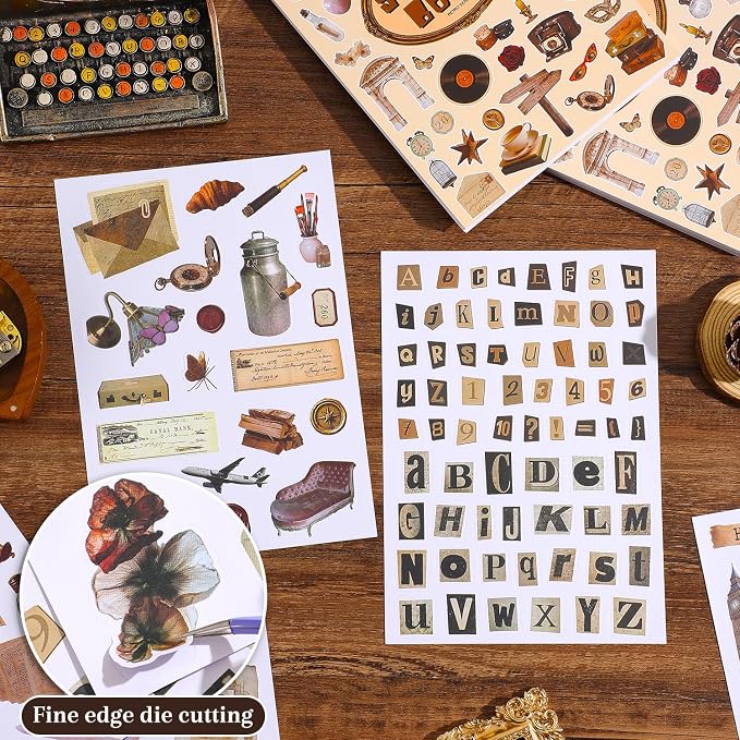 1000Pcs+ Vintage Sticker Book, Retro Antique Old Fashion Aesthetic Decorative Stickers for Journal Scrapbook Craft Supplies for Adults Teens Girls