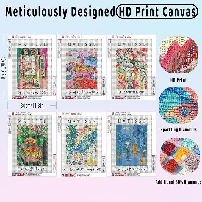 6Pack Matisse Diamond Art Kits for Adults Diamond Painting Kit for Beginner