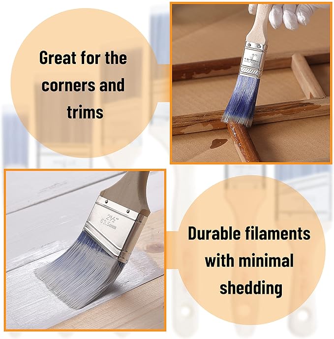 Bates Angle Paint Brushes, 18 Pack - Assorted Sizes, Treated Wood Handle, for Walls & Furniture