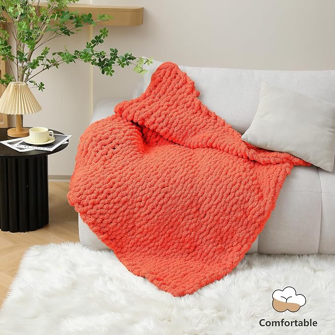 Cozyful Chunky Yarn for Hand Knitting - #10 Chunky Chenille Yarn, Jumbo Big Thick Chunky Yarns for Crocheting, Super Bulky Chunky Knit Blanket Yarns, 8 Skein (22 yds 8 oz Each Skein), Solar Orange