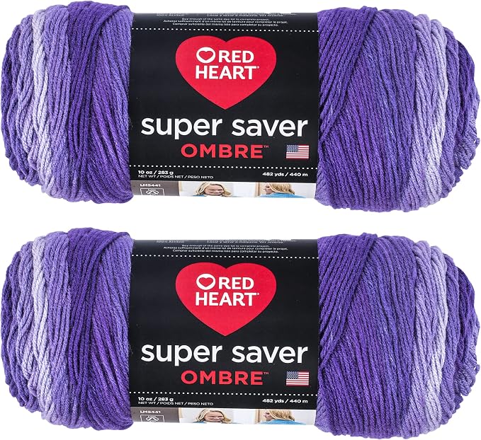 Red Heart Super Saver Ombre Yarn for Crocheting, Violet, 2-Pack