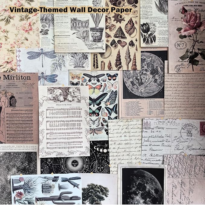 180 Sheets Scrapbook Paper, Large Vintage Junk Journal Decoupage Scrapbooking Bullet Journaling Supplies, Room Wall Decor Posters Ephemera Card Making Collage Crafts Paper Packs(5.5*7.87 Inch)