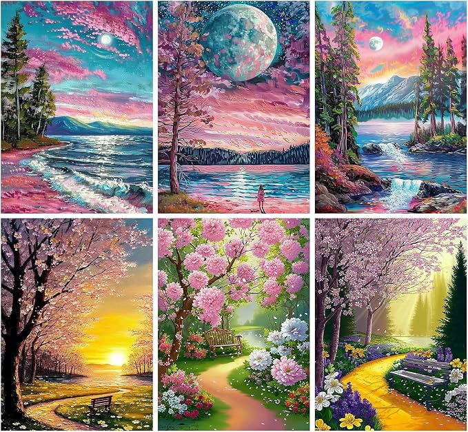 Leatrice 6 Pcs Landscape Diamond Painting Kits for Adults Diamond Art Kits