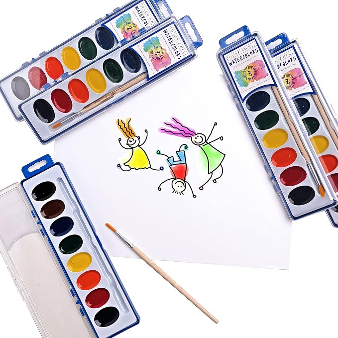 Color Swell 8 Color Bulk Watercolors with Wood Brushes, 20 Pack